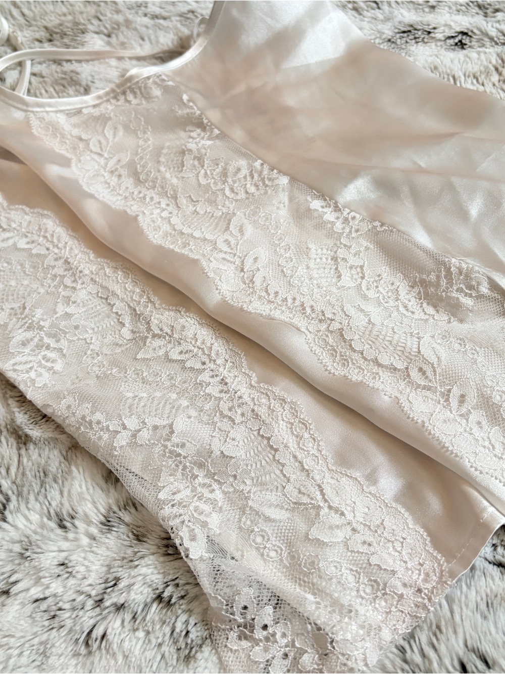 In Bloom Satin Lace-Trim Chemise in white